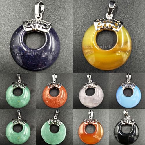 Free Shipping Women Fashion Jewelry Blue Sand Goldstone Crystal Opal Aventurine Carnelian Round Pendant Bead WFH520