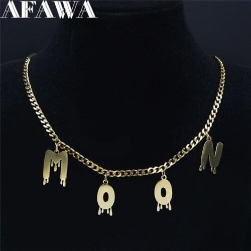 Hip Hop Stainless Steel Letter Moon Chain Necklaces Women Gold Color Choker Necklace Jewelry collar personalizado N7003MOONS02
