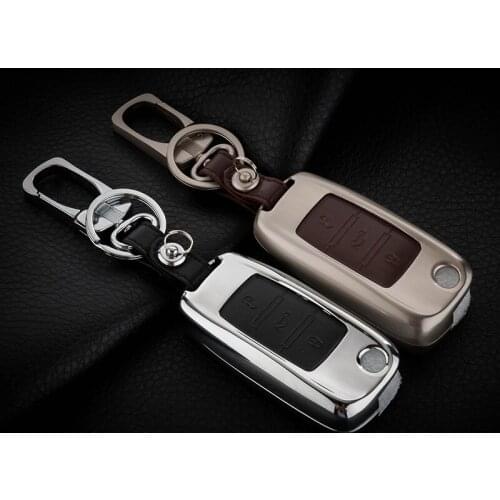 Zinc Alloy+leather Key Case For Car 3 Buttons For Vw Volkswagen Polo Skoda Bora Car Key Cover With Keychain Key Portect