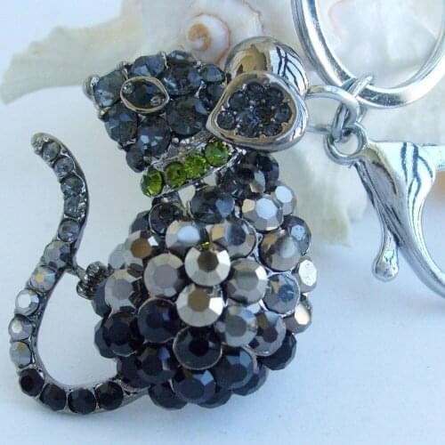 Black Gray Austrian Crystal Animal Mouse Rat Keychain Pendant K03276C9