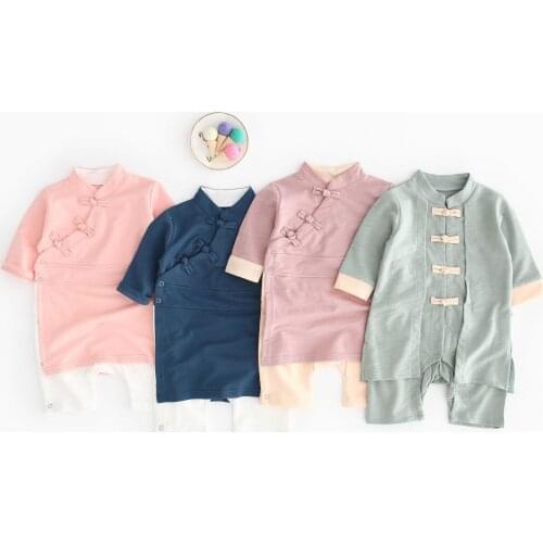 Short Sleeve Baby Clothing One Piece Shortalls Chinese Style Traditional Costumes Baby Boys Girls Rompers Jumpsuits