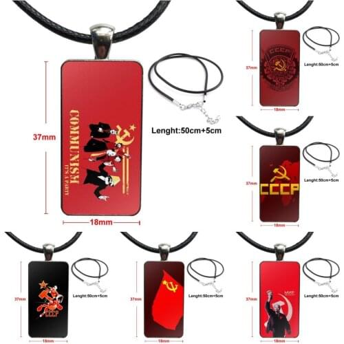 For Women Men Lenin In Ussr Vintage Jewelry Steel Color Glass Cabochon Choker Pendant Long Rectangle Necklace