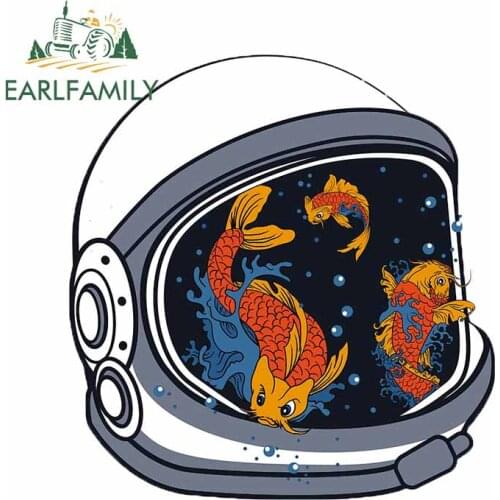 EARLFAMILY 13cm x 12.5cm For Koi Fish Astronaut Helmet Refrigerator Car Stickers Waterproof Decal Laptop Decoration