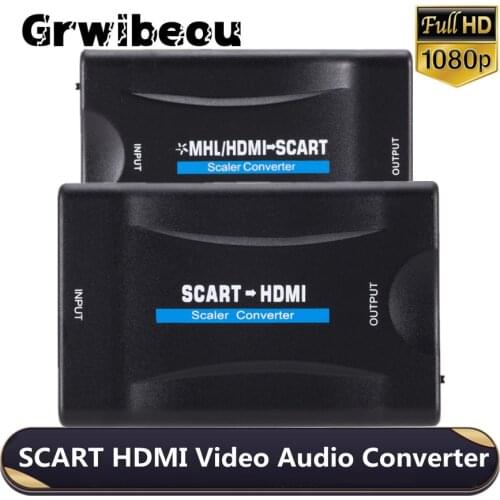 Grwibeou SCART HDMI-compatible 1080P Audio Video Converter with DC Cable For HDTV DVD Television Signal Upscale Converter