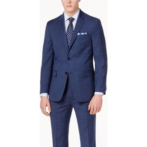 Navy Blue Glen Check Men Suit Custom Made Slim Fit Glen Plaid Two-piece Suit Men Prince Of Wales Checkered Suit with Windowpane