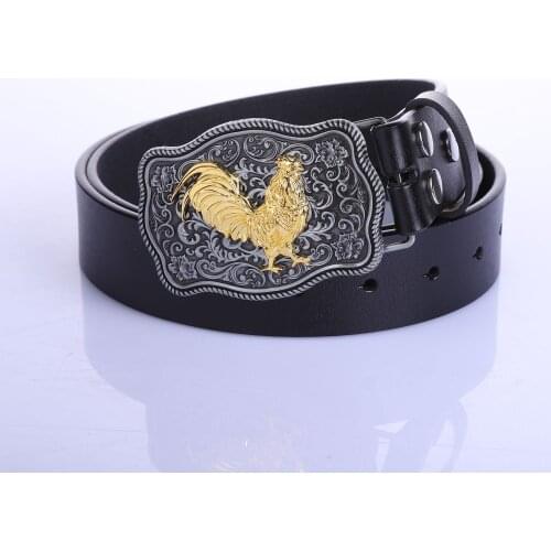 Western cowboy leather belt cocky retro pattern novelty belts for men or women One button belt