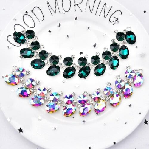 Clear Crystal AB/Zircon Green Bridal Belt Rhinestone Applique Strass Flower Motif Sewing For Wedding Dress DIY Garment/Shoes/Bag