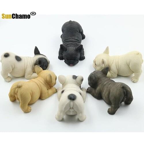 Fashion French Bulldog Model Frolic Small Fighting Simulation Animal Dog Cute Cow Car Pose Figurines Miniatures Decoration Craft
