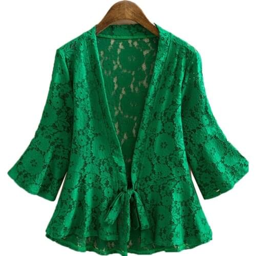 Fashion Lace Thin Coat Cardigan Womens Jacket Trumpet Sleeve Lace Cutout Knitted Jackets Summer Sun Protection Clothing Female