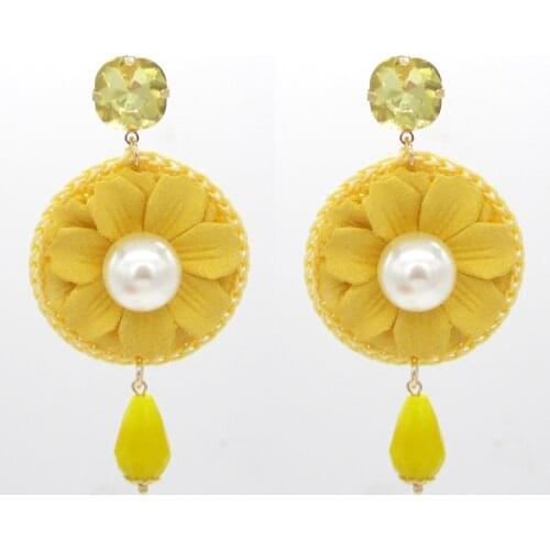 Fashion Flower Drop Earrings For Women Statement Colorful Petal Circle Big Fancy Earring Jewelry Pearl Earring Crystal Long Ear