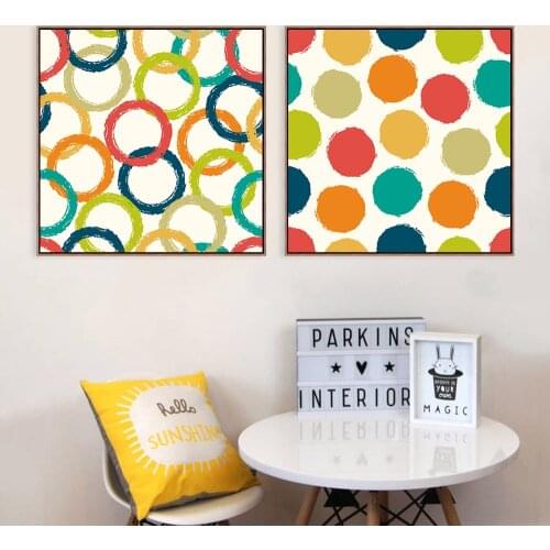 Studio Room Colorful Circles Set Of 2 Morden Living Room Square Sizes Wall Art Decor No Frame Poster Oil Painting Decoration