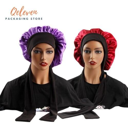 Custom Logo Wrap Bonnets With Edge Control Satin Women Sleep Tie Bonnet