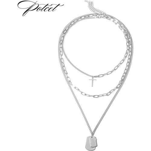 POTCET Stainless Steel Necklace Titanium Steel Geometric Irregularity Travel Anniversary Jewelry
