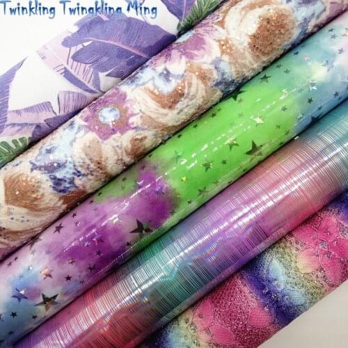 Mixed Colors Rainbow Glitter fabric, Iridescent Synthetic Fabric Faux Fabric For Bow A4 21x29CM Twinkling Ming KM076