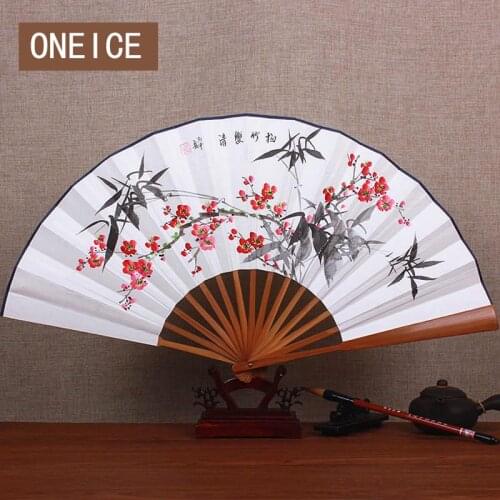 Hand-painted Paper Fans Folding Wind Jade Bamboo Chinese Painting Call Full Handmade Wedding 10-inch