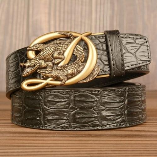 Crocodile Pattern Mens Belt with Automatic Buckle Twolayer Cowhide Leather Retro Casual Belt Cowhide Waist Belt Cowboy for Men