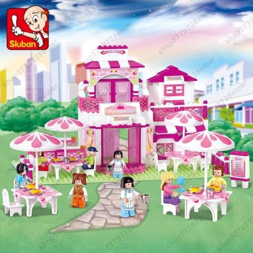 Romantic Restaurant Castle Model Restaurant Block Set Double-storey House Architecture Building Brick Toys Gifts For Childrens