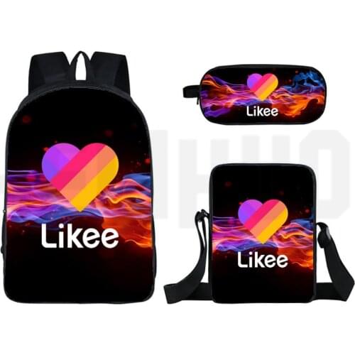 Russia Type LIKEE Video App Backpack Women 3D Print Likee 3pcs/set Bag Double Layer Zipper Back Pack Nylon Bagpack Bookbag New