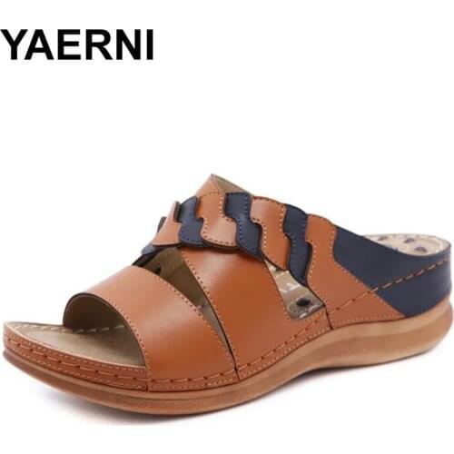 YAERNINew Fashion Female Casual Slides Retro Beach Vacation Summer Massage Slippers Women Round Toe Comfy Wedges Shoes Plus36-42