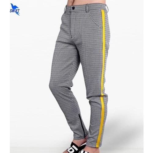 Elastic Jogging Pants Plaid Running Bottoms Men Sport Pencil Sportswear Clothes Fitness Sweatpants Gym Training Joggers Trousers