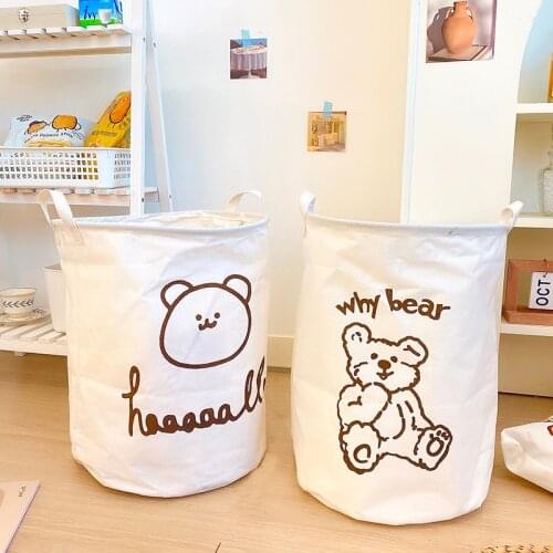Cotton Bear Cartoon Folding Laundry Bucket Dirty Clothes Storage Basket For Kids Toys Organizers