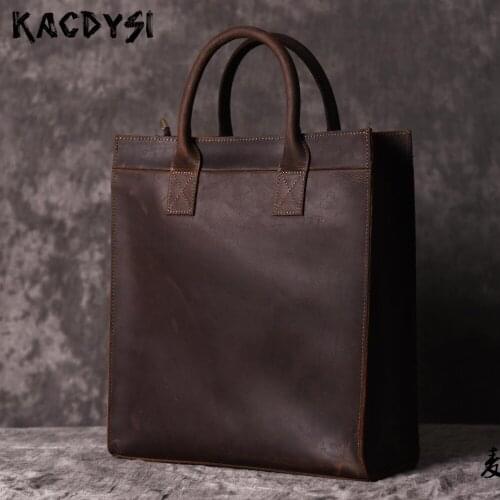 100%Crazy Horse Leather Casual Men Handbag Original Vintage Genuine Leather Vertical Envelope Business Bag Man Tote Shoulder Bag