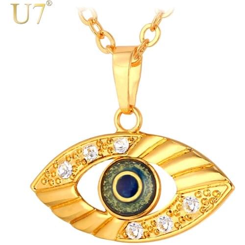 U7 Eye Necklace Pendant Lucky Jewelry For Women Gold Color Rhinestone Men Pendant Necklace Turkish Jewelry P665