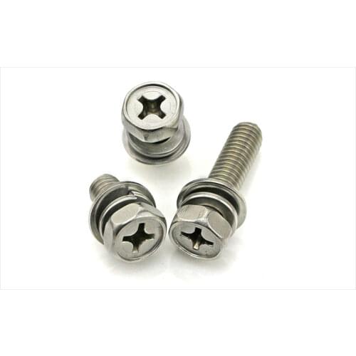 304 Stainless Steel Cross External Hexagon Three Combination Screw Concave External Hexagon Combination Bolt M3 M4 M5 50PCS