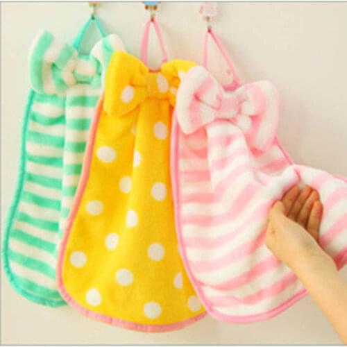 Hanging Microfiber Cartoon Kitchen Towel Coral Fleece Bow Hanging Absorbent Creative Home Thick Coral Velvet Kitchen Towe KC1030
