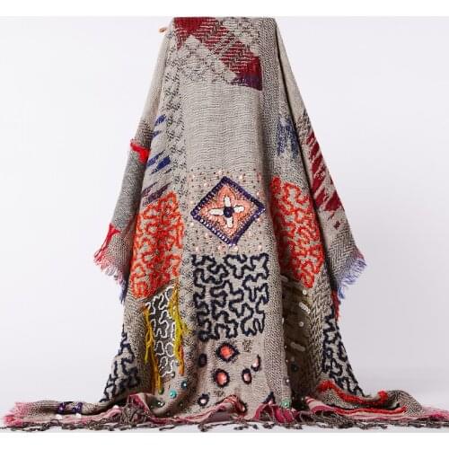 Japanese literature and art India handmade beaded hook flower color matching fashion ethnic feng shui boiled wool scarf shawl