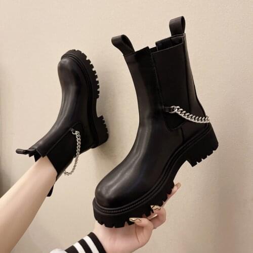 2021 Chunky Heel Black White Boots Brand Designer Chelsea Boots Women Boots Winter Shoes