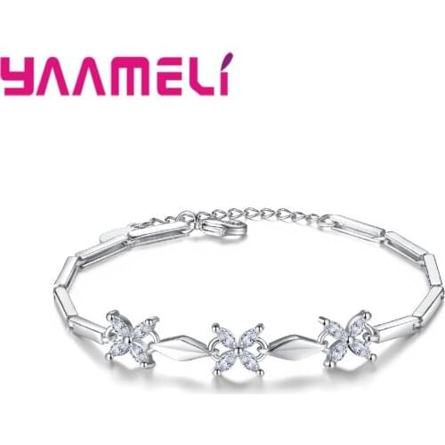 Women Perfect Present Factory Price 925 Sterling Silver Three Splendid White Flower Cubic Zircon Composition Bracelets