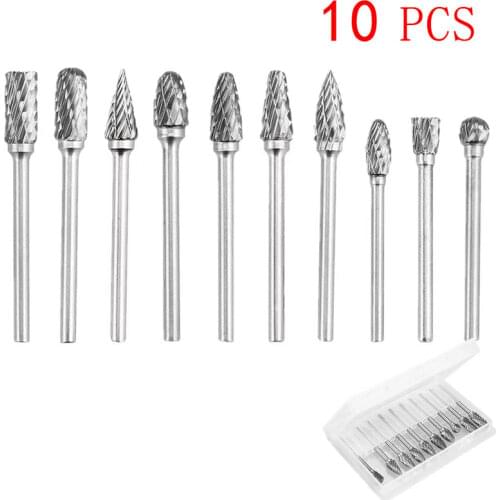 10pcs Metal Drawing Tungsten Carbide Milling Cutter Rotary Tool Burr CNC Engraving Abrasive Tools Metalworking Milling Polishing