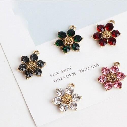 10pcs Rhinestone Flowers Pendant Charms Shinny Crystal Flower Earring Making Metal Pendant Bracelet Hair Jewelry Accessory YZ785