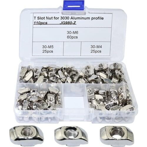 110pcs T Nut M4 M5 M6 Kits for 3030 Aluminum Extrusion Profile T Slot 8mm Nut T Drop in Hammer Head Nut