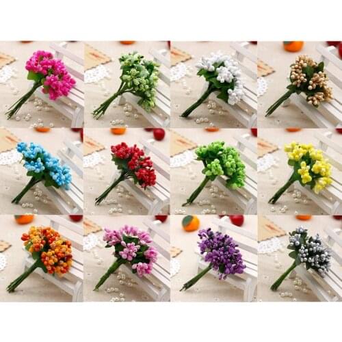 12Pcs Mini Artificial Pip Berries Stem Bunch Foam Fruit Flower Stamens for DIY Craft Wreaths Garland Wedding Box Decoration Gift