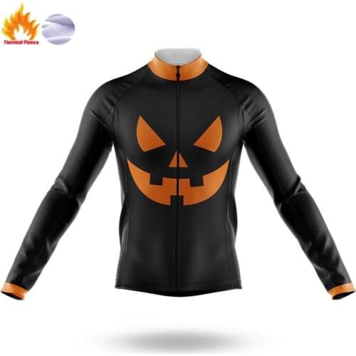 2020 Pumpkin Face Cycling Jersey Long Sleeve Winter Thermal Fleece Halloween Cycling Clothing Road Race Bike Shirts MTB Maillot