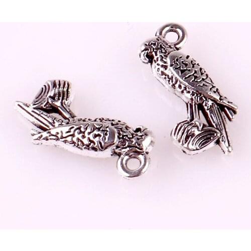 25pcs/Bag Handmade Parrot Pendant Antique Silver Plated Charms DIY Accessories Pendant For Jewelry Making 24067