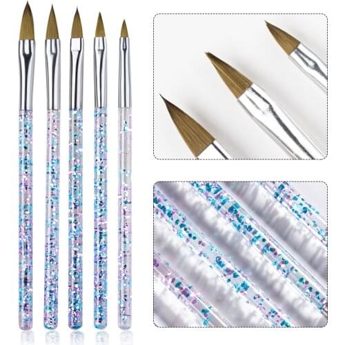 5Pcs/set 11/13/15/17/19mm Nail Art Crystal Brush UV Gel Builder Painting Dotting Pen Carving Tips Manicure Salon Tools