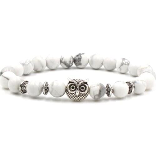 8mm fg3 owl Reiki Chakra Bracelet white Howlite Buddha Yoga stone bead essential oils diffuser Bangles Fashion