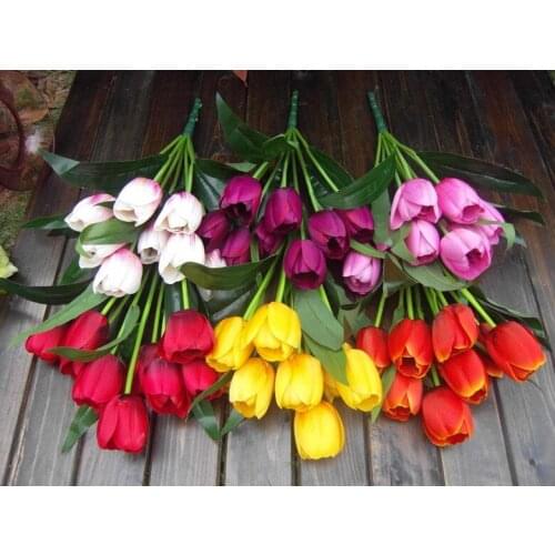 Free shipping Wedding decoration 9 head artificial Tulip silk flowers for housing decoration 6 Colors Available