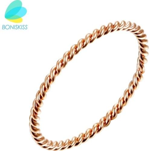 Boniskiss 2020 New Design Small Cute Rose Gold Color Fine Rope Wedding Rings For Women Jewelry Round Simple Bagues Femme Gifts