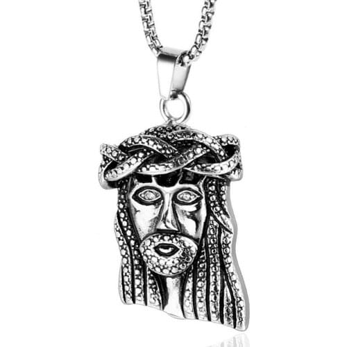 Stainless Steel Hip Hop Gold Christ Jesus Pendant Necklace Vintage God Jesus Head Necklaces Gift For Him with Chain