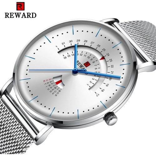 REWARD Mens Quartz Watches Luxury Analog Silver Waterproof Wristwatches for Business Fashion Simple Watch Relogio Masculino