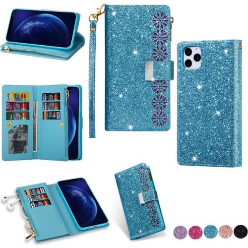 BuzzLee PU Leather Exotic Glitter Flip Wallet Phone Case Bag for iPhone 12 mini 11 Pro Max Xs Max XR X 8 7 6 6s Plus SE Cover