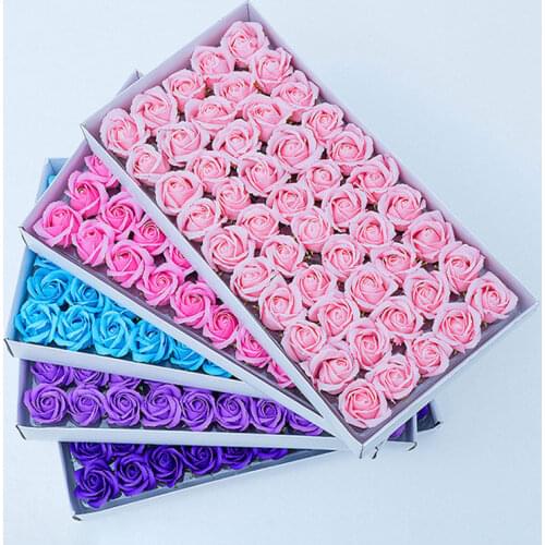 50PCS/Box Soap Flowers Artificial Flower 3-layer Rose Floral Scented ValentineS Day Wedding Home Decoration Soap Roses