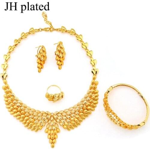 JHplated African Ethiopian gold color Jewelry sets Necklace/Earrings/Ring/Bracelet Wedding Party gift for Women jewelry fashion