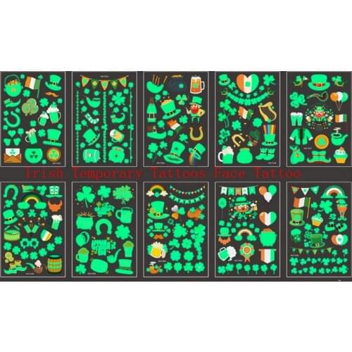 Patricks Day Tattoos for Kids, 10 Sheet Irish Temporary Tattoos Face Tattoo Stickers for Saint Patricks Day with Shamrock Tatt