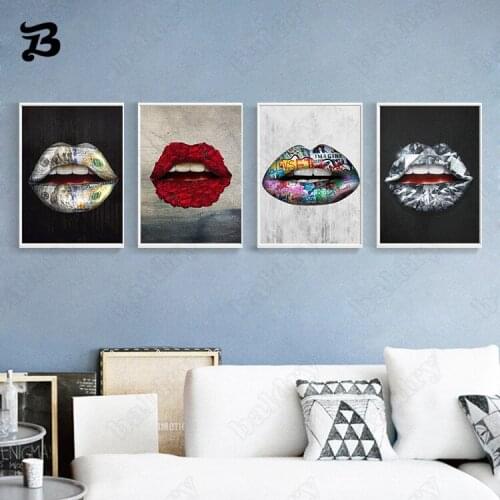 Colorful Creative Mouths Printing Canvas Painting Sexy and Colorful Lips Posters and Prints for Living Room Home Wall Decoration