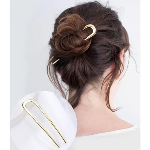 CHIMERA Metal Hair Sticks Bun Hairpins Retro Simple Gold U-Shape Alloy Updo Hair Fork Clips Women Lady Styling Tool Accessories